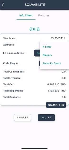 Consultation de la solvabilité d’un client dans l’application mobile AXIA Business